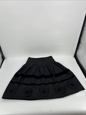 Nanette Lepore Black Full A-Line Skirt with Floral Appliqué
